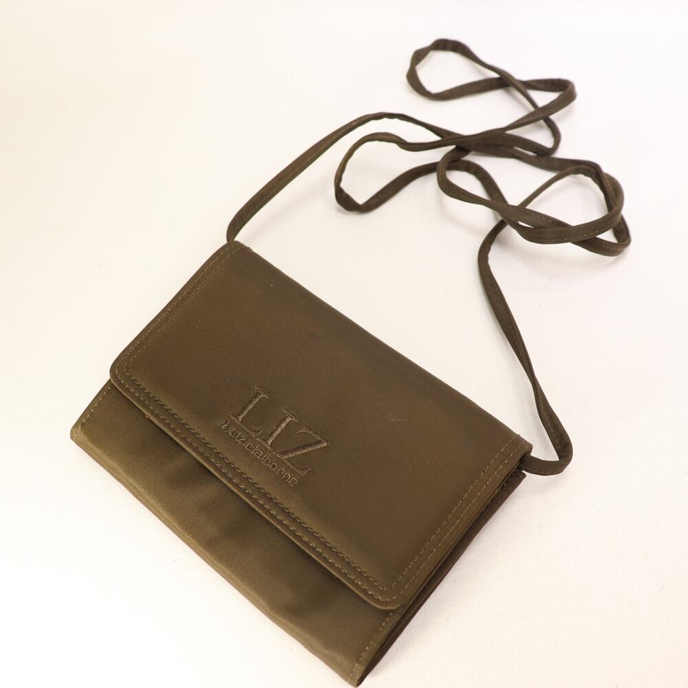 Liz Claiborne Convertible Crossbody Purse Wallet Khaki Army Green Nylon ID Cards